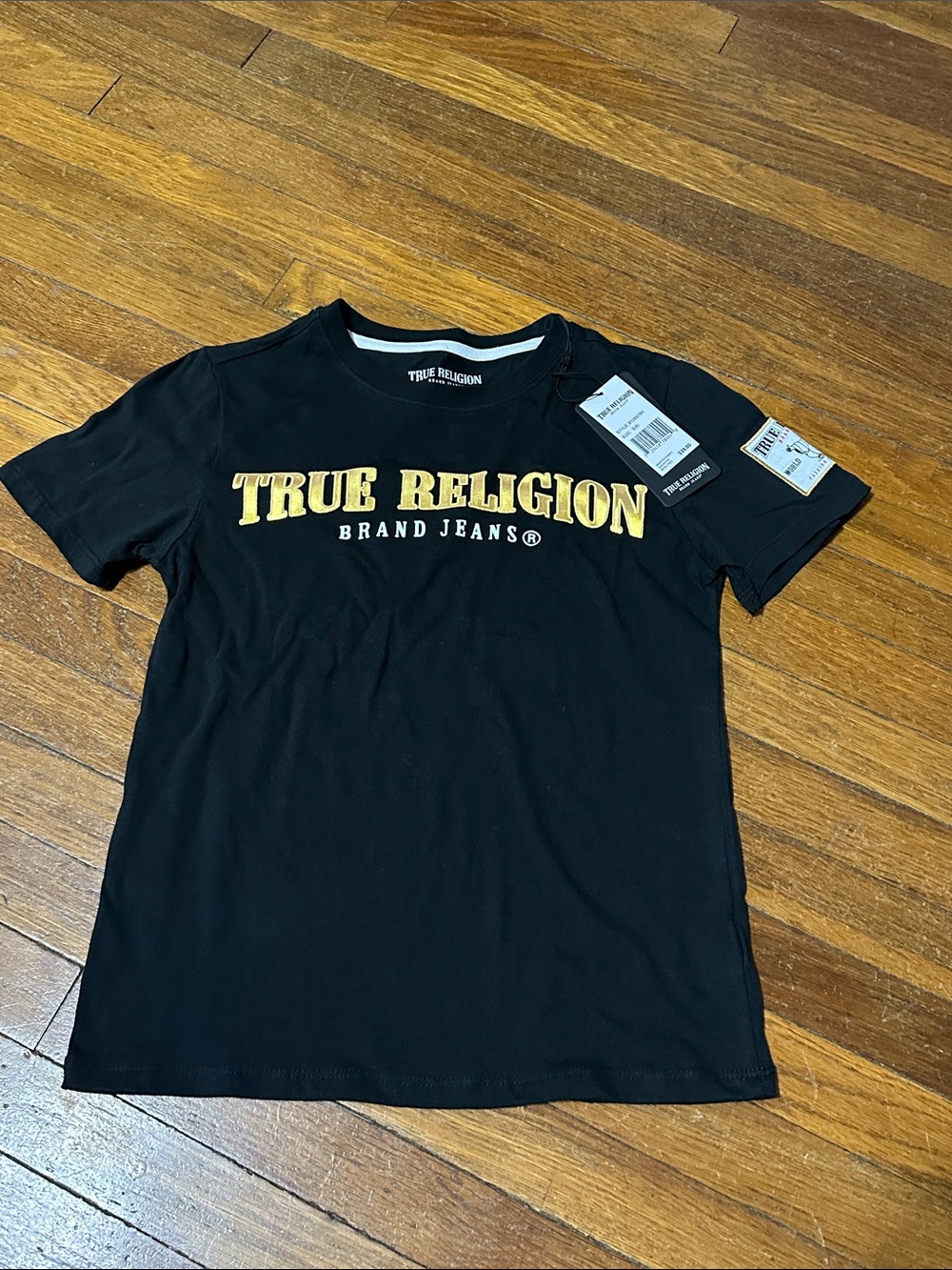 True Religion Boy’s Black Logo Tee, Size Small (8)